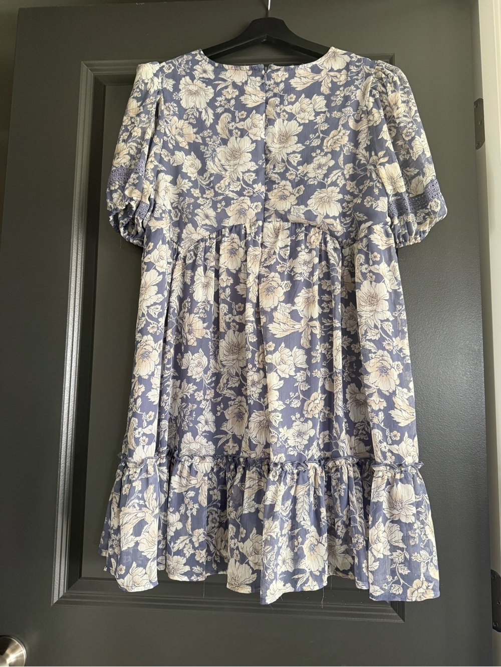 Floral Ruffle Dress - Blue & Cream